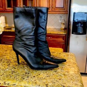 Black leather stiletto boots